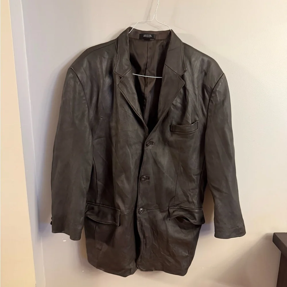 J. Ferrar Genuine Leather Blazer Brown Size Large